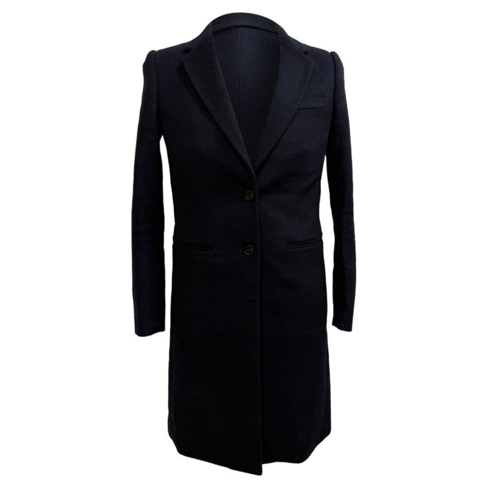 Joseph Single-Breasted Coat with Pockets in Navy Blue Wool